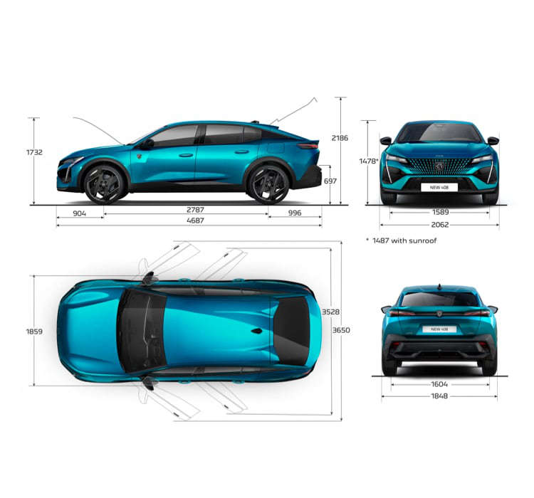 Зовнішні габарити Peugeot 408
